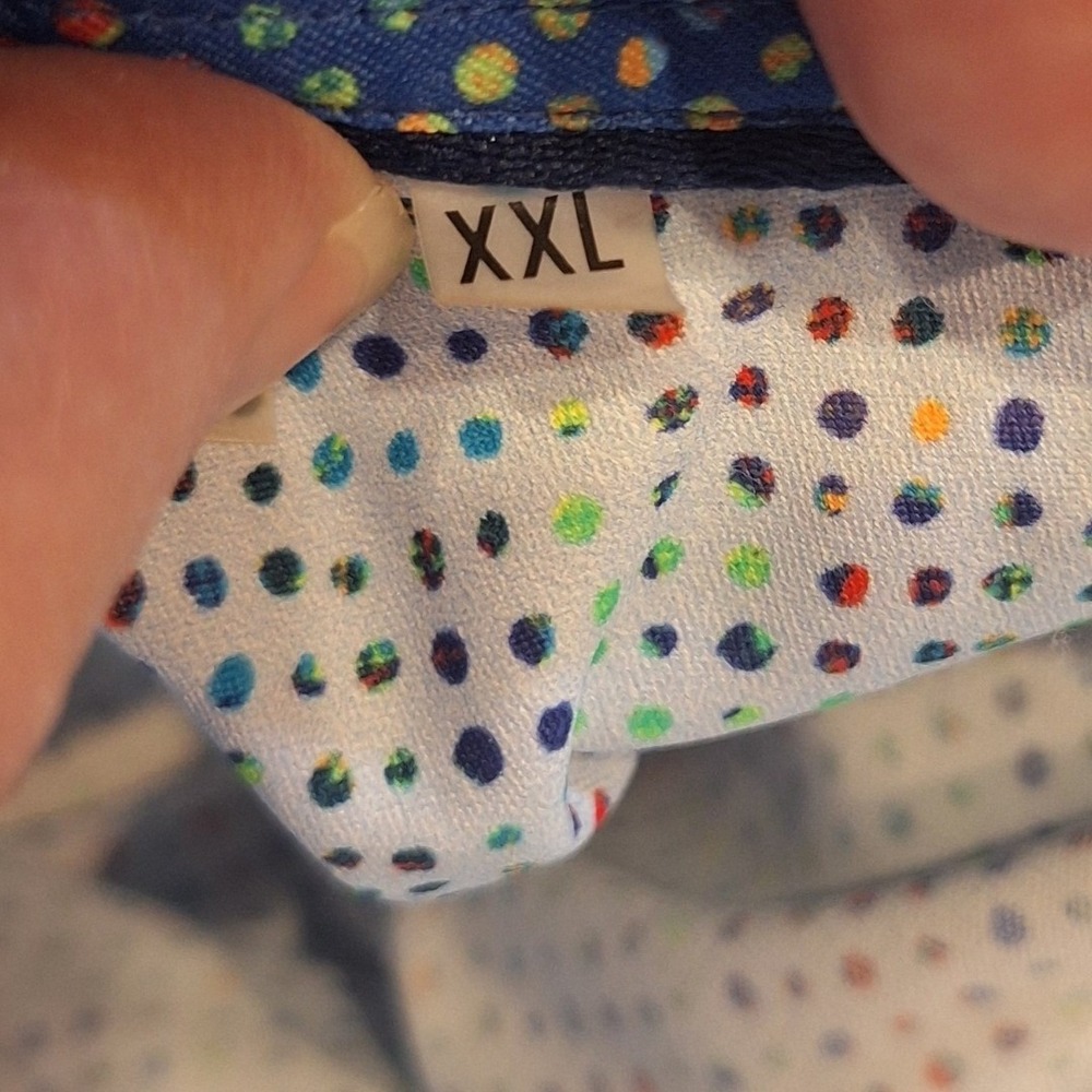 Bugatchi Colorful Flip Cuff Button Down Shirt XXL Dots Blue Classic Fit Stretch - Picture 8 of 8